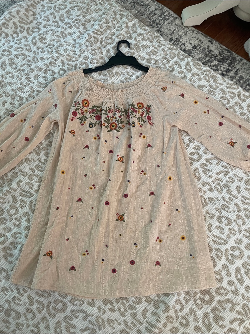 Umgee Cream Long-Sleeve Embroidered Peasant Dress